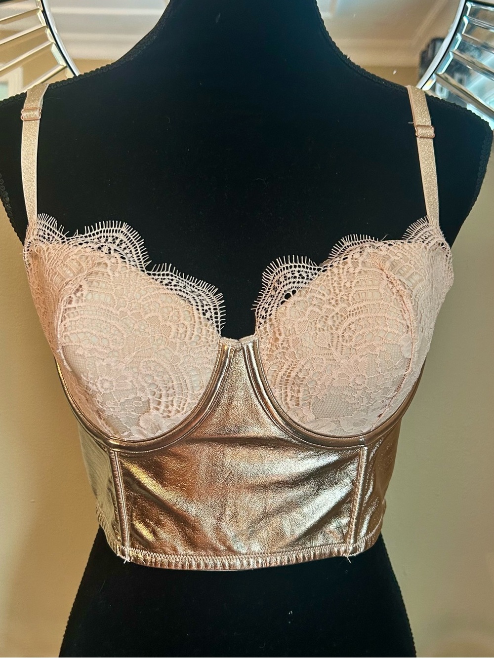 Victoria's Secret Metallic Gold Longline Lace Bralette